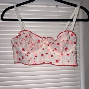 Aerie Red and White Floral Lace Bralette